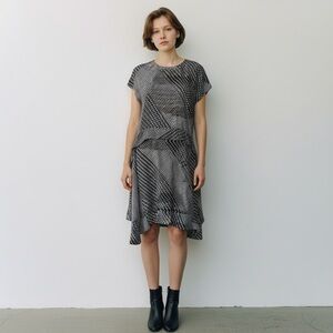 Juicy Couture Black Blue and White Asymmetrical Sheath Dress